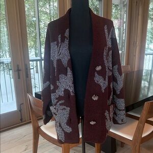 Zara Burgundy and Silver Oversized Cardigan Sweater